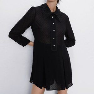 ZARA DOTTED MESH JUMPSUIT SHORTS DRESS WITH GEM BUTTONS BLACK SIZE MEDIUM NWT